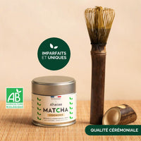 KIT MATCHA : THÉ MATCHA CÉRÉMONIE BIO ET FOUET EN BAMBOU CHASEN LONG ANTI-GASPILLAGE