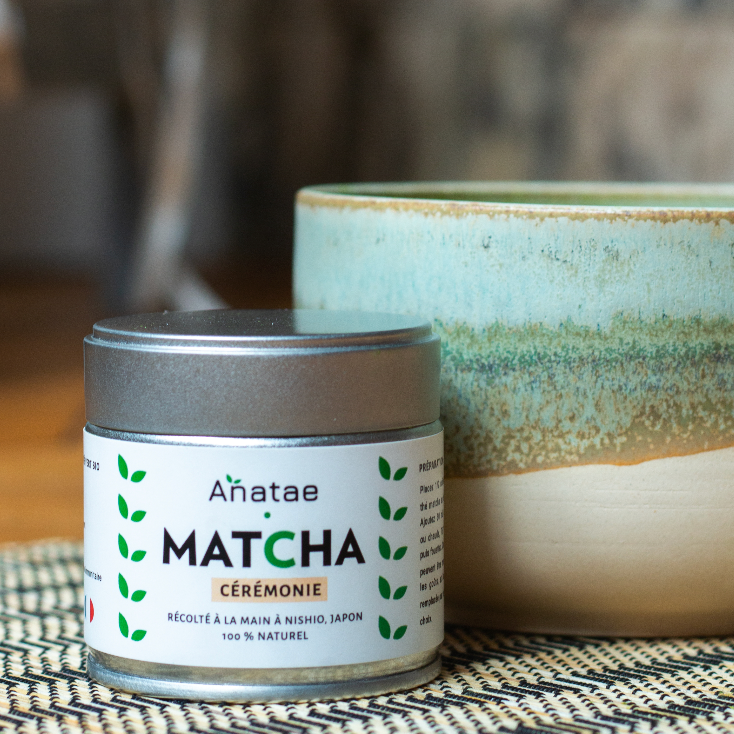 Anatae Marque française - Thé Matcha bio cérémonie japonais - Sans amertume  - Poudre de thé vert matcha 100% BIO qualité cérémonielle - Récolté à la