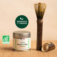 KIT MATCHA : THÉ MATCHA CÉRÉMONIE BIO ET FOUET EN BAMBOU CHASEN LONG ANTI-GASPILLAGE